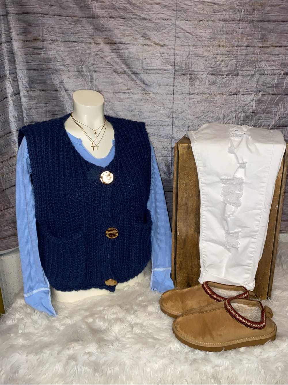 Chunky Navy Cropped Vest